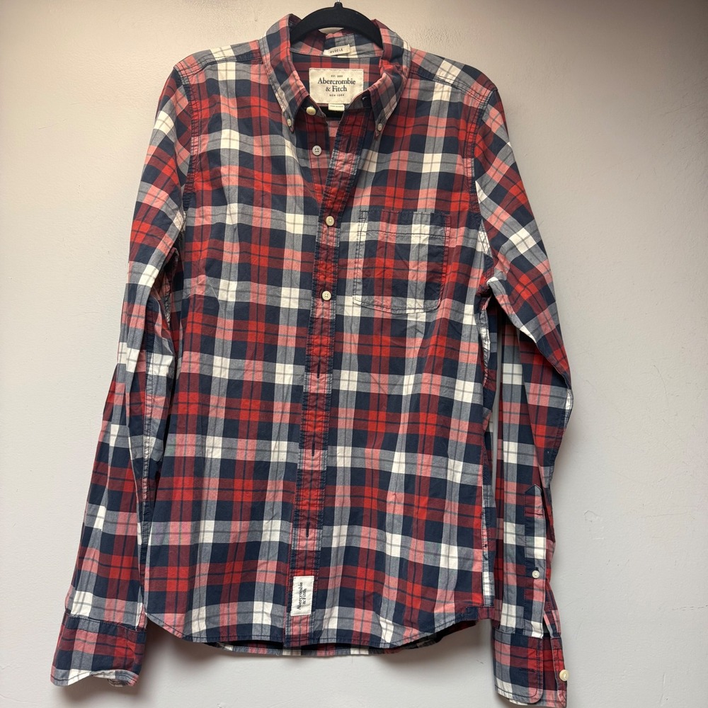 Abercrombie & Fitch Button Down Mens XXL Red Plaid‎ Excellent Muscle Fit Shirt